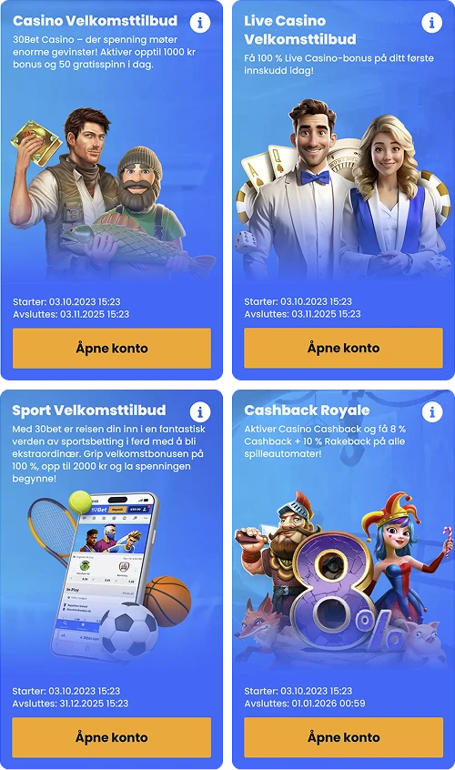 30bet casino bonuser